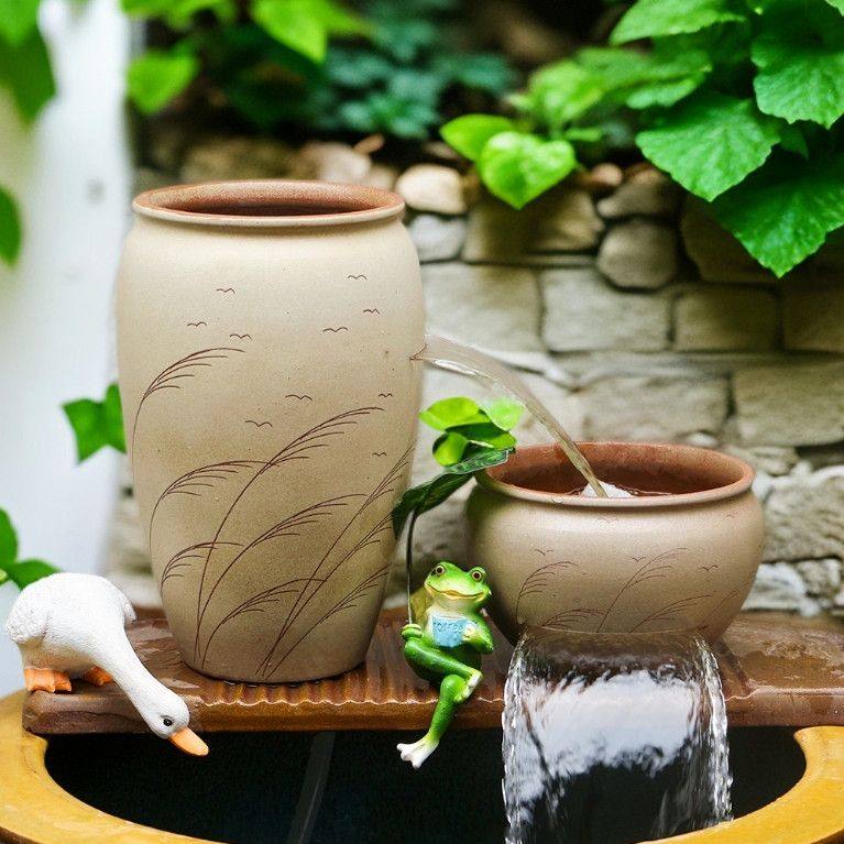 LS-336水景摆件庭院瀑布流水罐古法生态鱼缸荷花流水陶罐循环增氧,淘宝优惠券,粉丝福利购,淘宝优惠卷