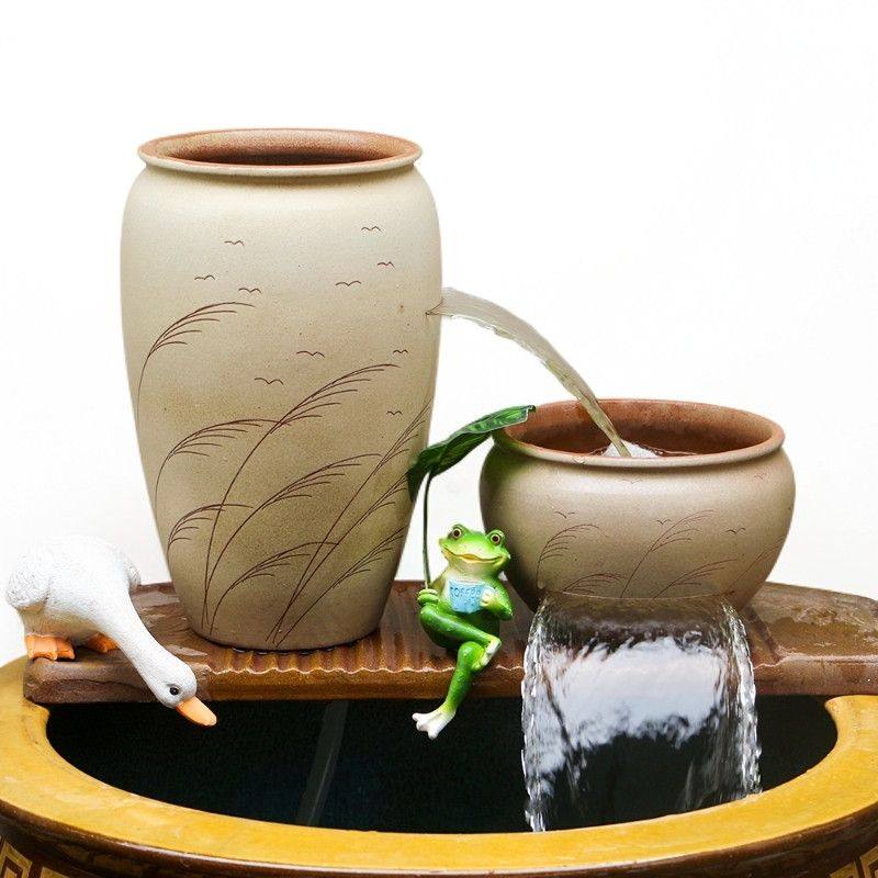 LS-336水景摆件庭院瀑布流水罐古法生态鱼缸荷花流水陶罐循环增氧,淘宝优惠券,粉丝福利购,淘宝优惠卷