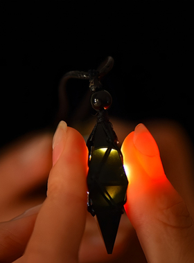 天然黑曜石立体菱形项链男女生高级感编织挂绳礼物饰品潮礼物