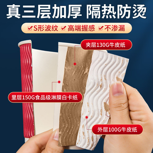 一次性纸杯子家用加厚加硬咖啡杯带盖高档防烫水杯大号瓦楞热饮杯 - 图1