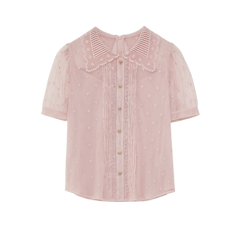 芭蒂娜粉色短袖小衫夏季新款雪纺衫 芭蒂娜服饰蕾丝衫/雪纺衫
