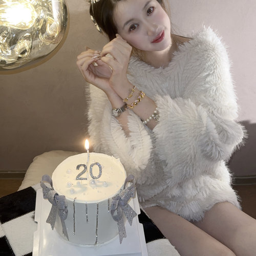 抱抱酱蝴蝶结钻石条生日派对蛋糕装饰配件合金带钻数字甜品插件 - 图3