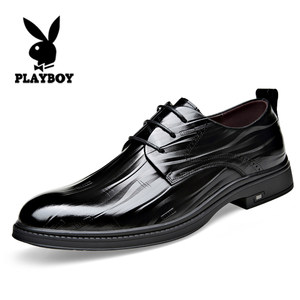 花花公子男士皮鞋真皮商务正装黑色内增高结婚新郎鞋大码冬季加绒