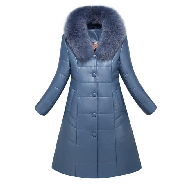 Winter Fashion Cool Leather Jacket Thick Velvet Leather Jacket Women's Mid-length Plus Velvet Thick Leather Coat Leather Jacket  Parka Coat