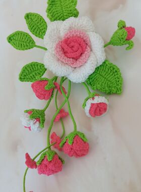一路生花成品出风口花夹毛线花钩织手工花束成品车载饰品