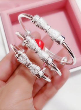 香港正生纯银蝴蝶结抖音kt猫中童手镯足银999婴儿童男女宝宝礼物