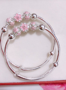 香港正生宝宝手镯纯银s999足银光面银镯子童男女幼儿满月抖音同款