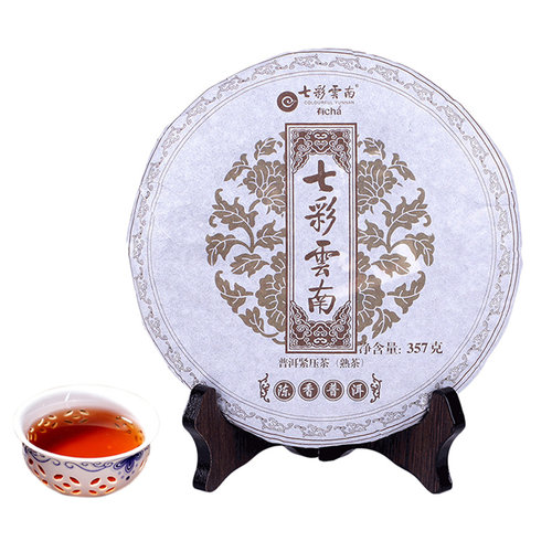 【买4送1】七彩云南普洱茶熟茶庆丰祥4年陈香普洱七子饼357g口粮 - 图3