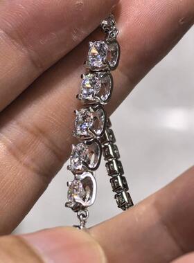T033 牛头手链50分克拉爪镶锆石女款链子带延长链手串