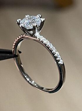 JZ615新品六爪微镶一克拉钻戒排镶璀璨手饰品戒指求婚花芯艺术品