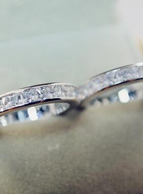 QJZ002正方锆石钻整圈镶钻白铜材质白金色男女情侣钻戒指指环