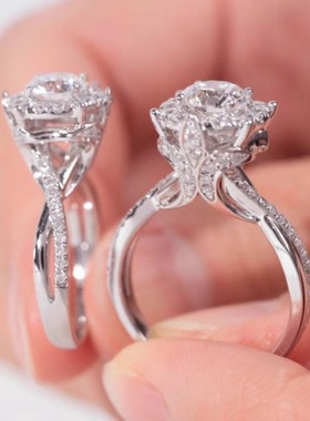 锆石女复古奢华白金色结婚1CT钻戒王室庄园戒指