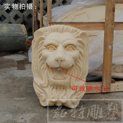 砂岩雕刻狮头喷泉喷水 户外园林水景墙欧式壁挂 狮子头喷水装饰 - 图0