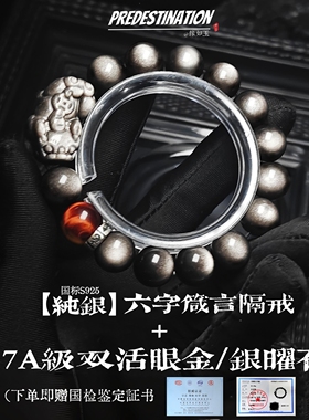 【貔貅】收藏级银曜石貔貅手串男高级感金曜石手链招财情人节礼物