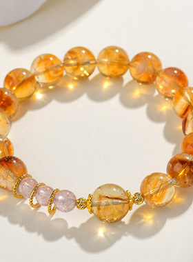 批发天然水晶黄塔晶草莓晶手链焦糖色原创时尚女款手串送闺蜜礼物
