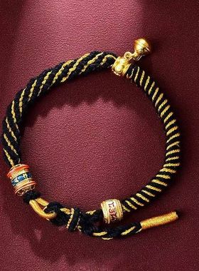 2025男女年五彩绳感西藏式六字真言串珠编织红绳手链ins风HOT手工