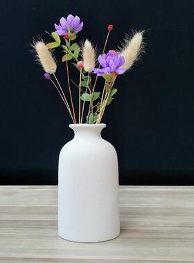 白色陶瓷花瓶圆形宽口小清新简约现代素烧客厅电视柜家居装饰摆件