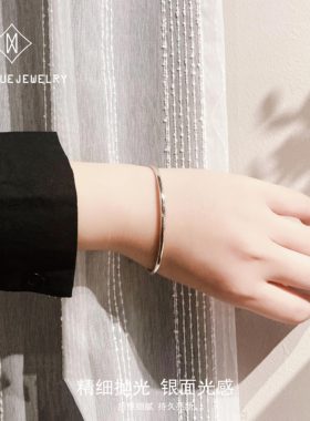 追月银饰简约女生999刻字手镯