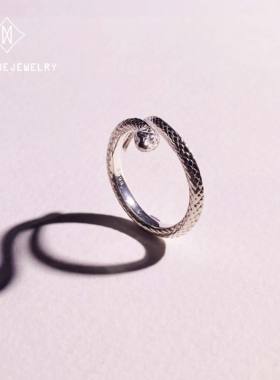 足银999情侣对戒国风开口蛇戒