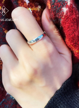 追月情侣对戒足银戒指刻字定制