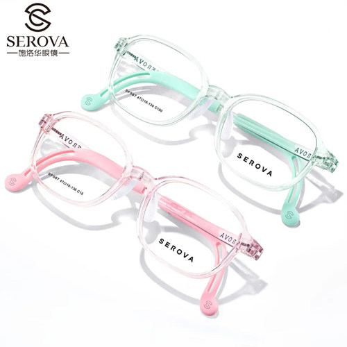 施洛华儿童青少年近视眼镜框男女超轻TR90透明框远弱视配镜SF587S - 图1