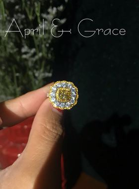 高端珠宝纯银重工S925白金黄钻秋意花精工戒指