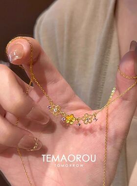 夏日小紫花~2026新款花朵紫色锆石吊坠精致高级感项链锁骨链配饰