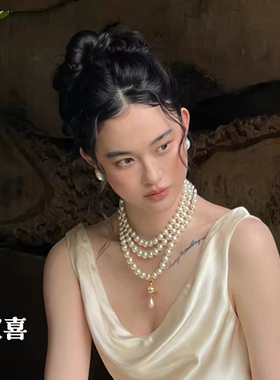 赫本风长款叠戴珍珠项链