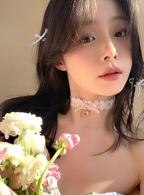 日系甜美蕾丝颈链爱心蝴蝶结choker项圈女小众设计感锁骨饰品