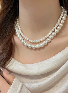 人鱼公主双层珍珠缠绕项链法式复古珍珠项链女时尚百搭轻奢气质