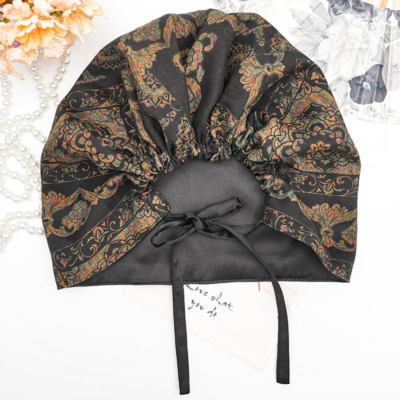 【包头帽】香云纱春秋夏季桑蚕丝睡觉遮白发真丝空调帽防风护头帽