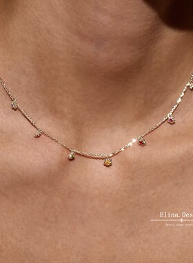 多巴胺色彩S925纯银彩钻锁骨链