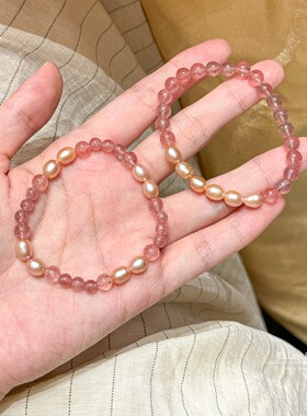 春夏新款天然珍珠草莓渐变手链