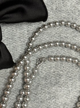 真多麻银灰色珍珠项链多种戴法轻奢法式简约百搭气质毛衣链颈链