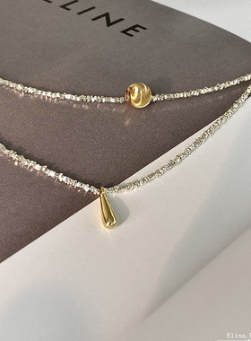 S925碎银子金色水滴猫眼珠项链