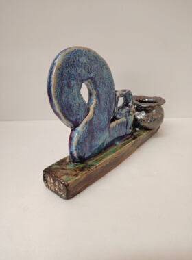 石湾陶瓷生肖马福袋花盆水培金钱草绿植