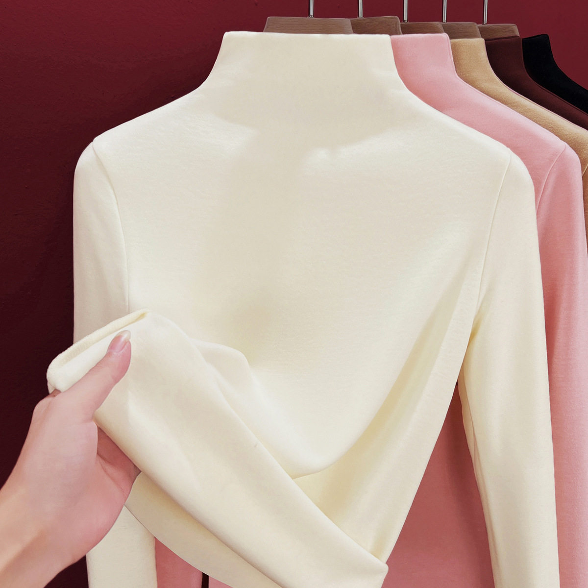 蚕丝羊绒双面德绒半高领打底衫女秋冬季加绒加厚保暖洋气长袖上衣,淘宝优惠券,粉丝福利购,淘宝优惠卷