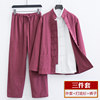 Value-for-money three-piece cotton and linen Tang suit with retro buckles