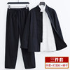 Value-for-money three-piece cotton and linen Tang suit with retro buckles