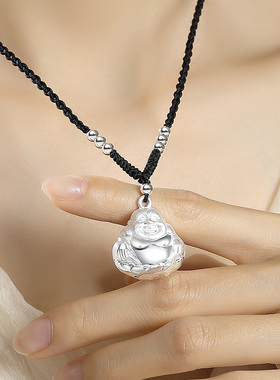 圣雅罗999纯银笑佛项链送女友