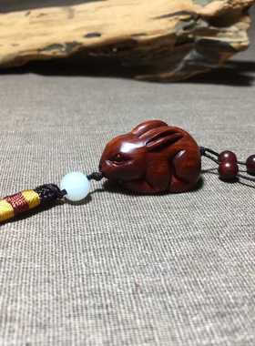 印度小叶紫檀钥匙扣兔子手把件