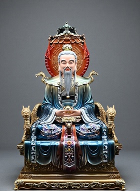 新款树脂铜彩三清太上老君元始天尊灵宝天尊三清祖师爷家用摆件
