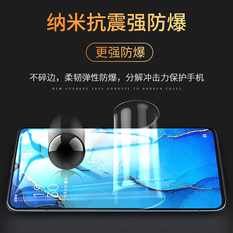 适用opporeno3pro水凝膜reno3钢化膜oppo手机膜5g元气版35g版全屏opporen3por曲屏opopreno3全包0pp0软膜壳送 - 图0