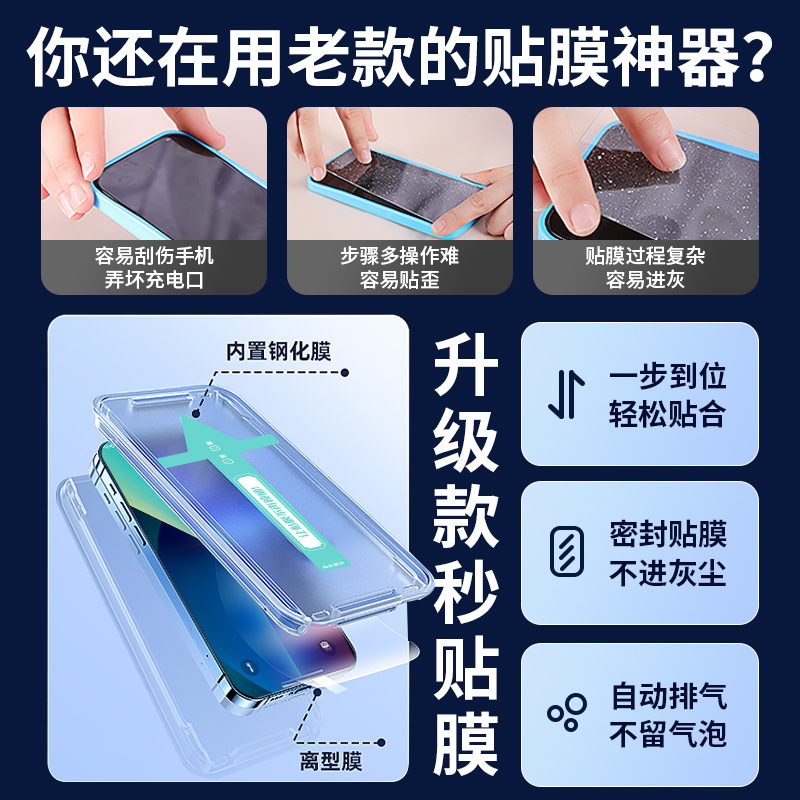 适用苹果13/14钢化膜iphone12pro手机膜11promax秒贴盒ihpnoex全屏max防窥膜pormas速贴15保护pmax壳xs无尘xr - 图0