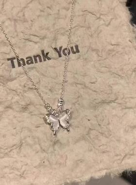 「月光诗集」冷淡风冰透猫眼石蝴蝶项链配裙子锁骨链女吊坠清冷风