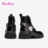 [Kiss Kitty厚底粗跟马丁靴女链条甜酷靴子英伦风机车靴白色短靴子]