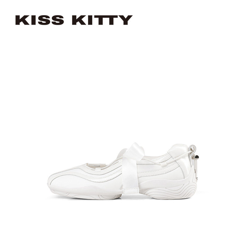 KISSKITTY柔雾 运动休闲鞋不累脚26年春新款蝴蝶结芭蕾单鞋羊皮垫,淘宝优惠券,粉丝福利购,淘宝优惠卷
