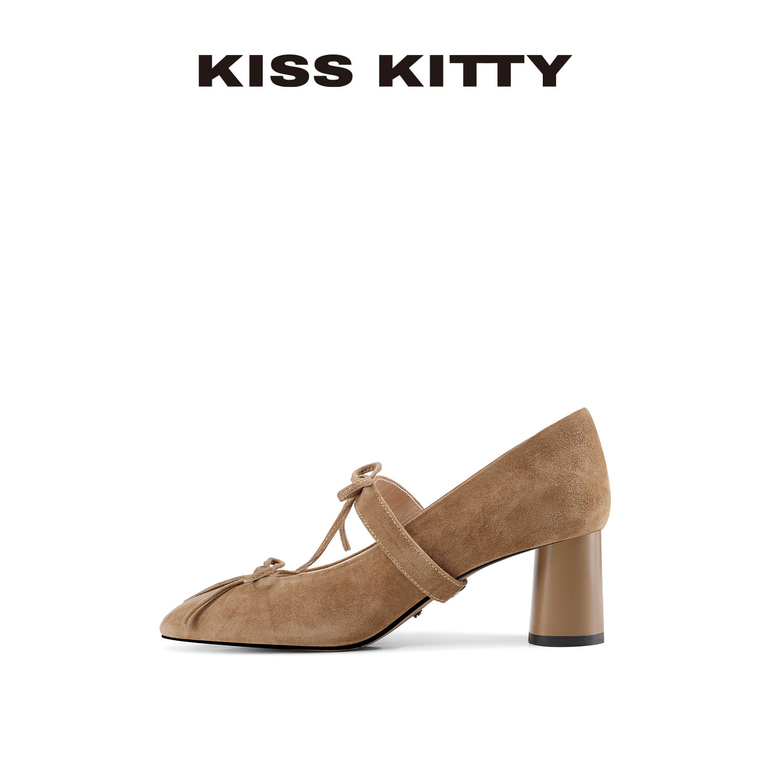 KISSKITTY玛丽珍芭蕾鞋女2025秋季新款粗跟法式蝴蝶结高跟单鞋,淘宝优惠券,粉丝福利购,淘宝优惠卷