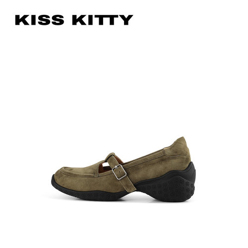 KISSKITTY复古羊反绒玛丽珍鞋女26年新款T字带厚底增高单鞋不累脚 - 图2