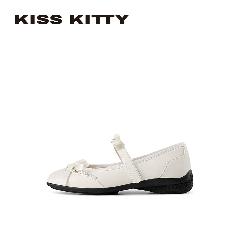 KISSKITTY甜心女孩 法式玛丽珍26新款鞋蝴蝶结仙女风平底浅口单鞋,淘宝优惠券,粉丝福利购,淘宝优惠卷